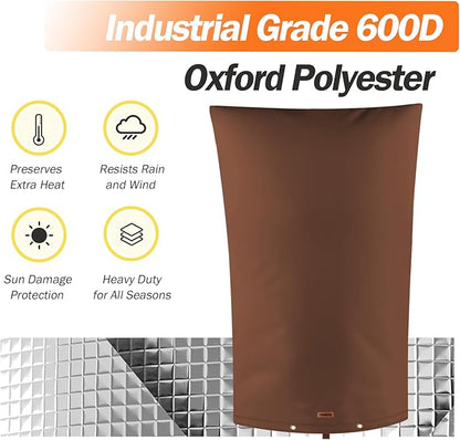 TOHONFOO Backflow Preventer Pipe Insulation Cover (5°F) - Irrigation Sprinkler Valve Insulated Pouch - Water Well Pump Cover - Sturdy 5 Layers for Winter Freeze Protection, 22" W x 34" H, Brown