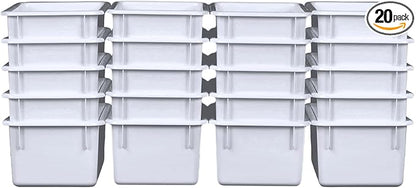 Wood Designs Cubby Storage Bin, Heavy Duty Plastic Containers for Kids White Cubby Tray Set of 20