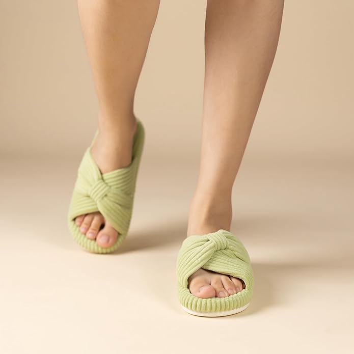 Chantomoo Slippers for Women Memory Foam House Bedroom Corduroy Bow Crossbands Slide Slipper Shoes Comfy Trendy Gift Slippers
