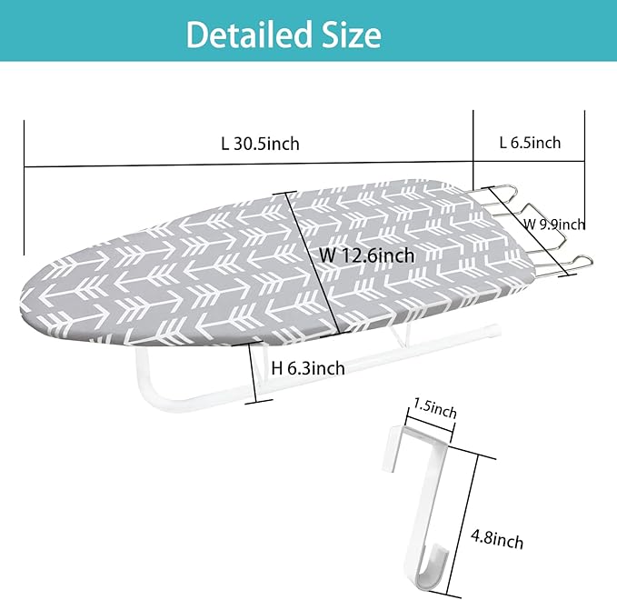 Tabletop Ironing Board with Folding Legs, Portable Small Ironing Board with Extra Thick Heavy Duty Cotton Padding Cover, Space Saving Mini Iron Board for Dorms, Laundry and Craft Room