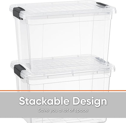 Superio Clear Storage Boxes with Lids, 26.5 Quart Plastic Container Bins for Organizing, Stackable Crates, BPA Free, Non Toxic, Odor Free, Organizers for Home, Office, School, and Dorm