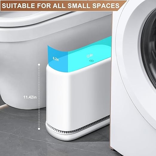 funest Bathroom Trash Cans, Garbage Can with Press Type Lid,10L Dogproof Slim Plastic Narrow Trash Bin