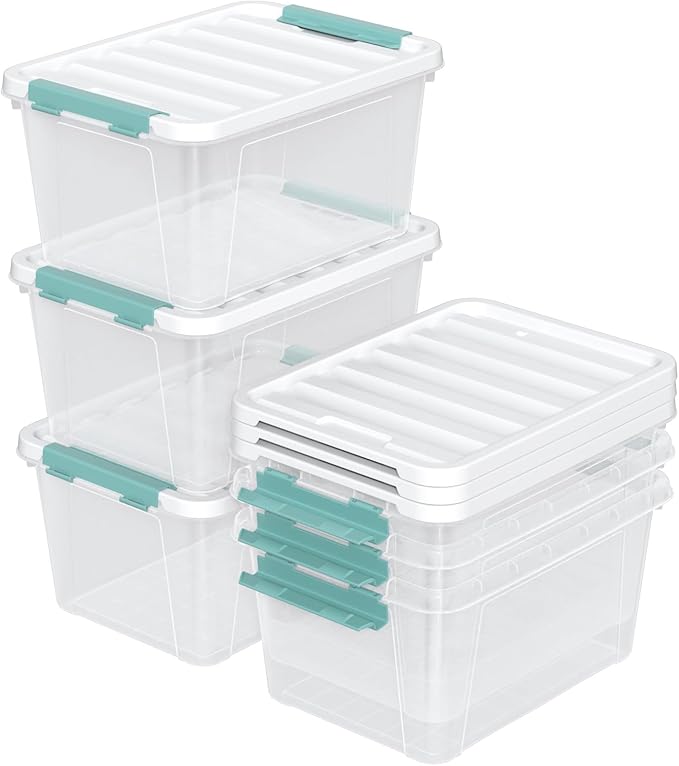 Zopnny 20 Quart Clear Latching Container Box, Plastic Storage Bin with Latching Lid, 6 Packs