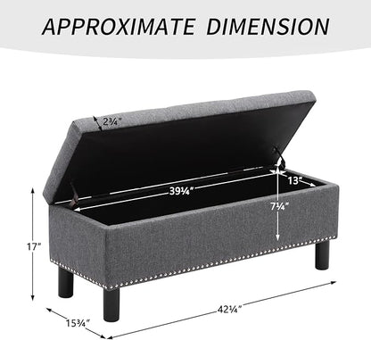 Furnimart 42.5 Inch Storage Ottoman Bench, Flip Top End of Bed Storage Bench, Upholstered Blanket Bench for Bedroom, Entryway, Living Room, Tufted Linen (Dark Grey)