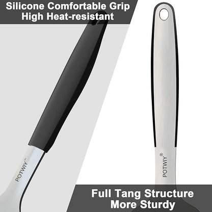 Stainless Steel Spatula, Large Metal Spatula for Kitchen and Grilling, Heavy Duty Turner for Cast Iron Skillet with Silicone Handle, Cooking and Flipping Steak, Pancake, Burger, 4.6 x 3.7 In