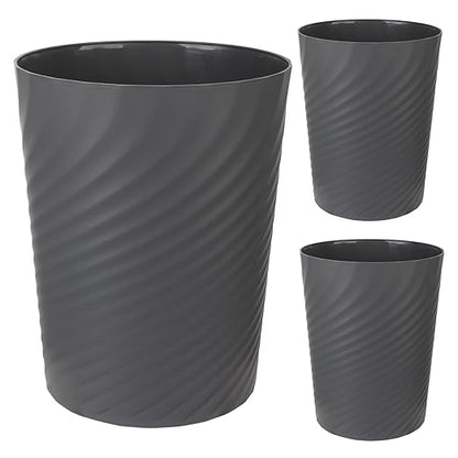 UUJOLY Plastic Small Trash Can Wastebasket, Garbage Container Basket for Bathrooms, Laundry Room, Kitchens, Offices, Kids Rooms, Dorms, 1.8 Gallon, Dark Grey, 3 Pack