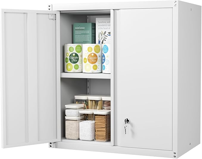 Metal Wall Cabinet,Garage Wall Mounted Cabinets,Steel Locking Cabinet,Metal Wall Cabinets for Office,Wall Cabinets with Doors and Shelves,Garage Cabinets for Home,Basement
