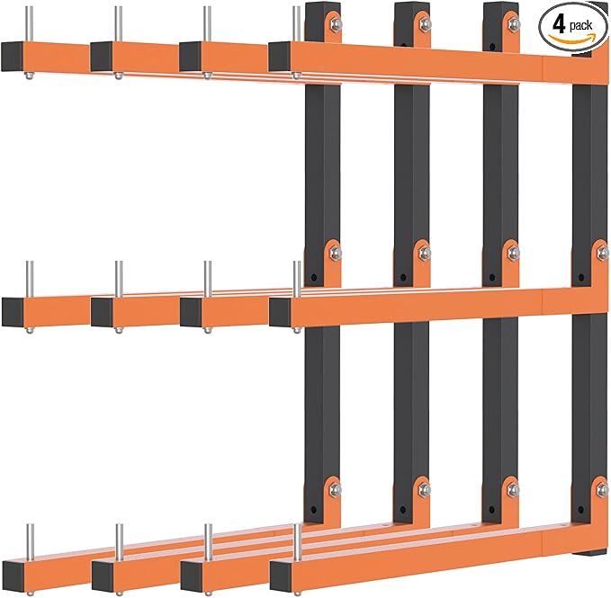 Lumber Rack Wall Mount, Lumber Storage Rack, Heavy Duty Wood Storage Racks with 6-Level System, 720 lb Sturdy Garage Wood Organizer, Orange Lumber Metal Racks for Indoor and Outdoor (4 PACK)
