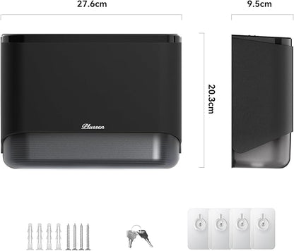 Commercial Paper Towel Dispenser Wall Mount C-Fold Multifold Trifold Towels Dispenser for Bathroom，Two Key Lock Design No-Drilling Adhesive & Screws Included, ABS Built (Black-PN6012)