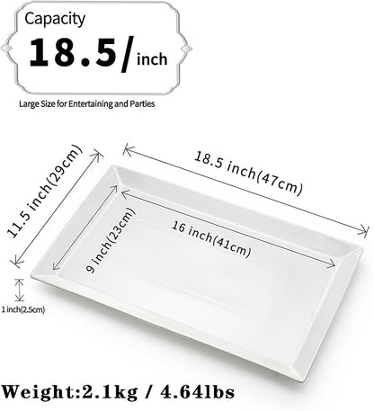 MIECOO Large Serving Platter, 18.5" x 11.5" White Serving Tray, Rectangular Porcelain Plate for Party, Wedding, Birthday, Entertaining, Food, Appetizer, Fruit, Sushi, Dessert