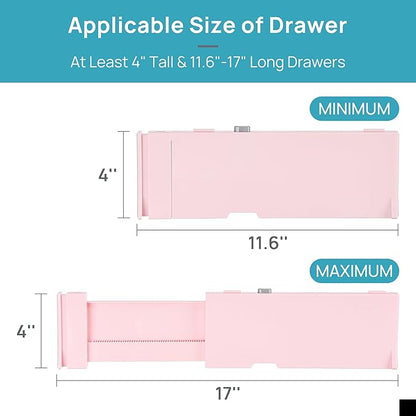 Vtopmart 8 Pack Drawer Dividers for Clothes, 4" High 11.6"-17" Adjustable Expandable Dresser Drawer Organizer, Plastic Separators for Dresser, Baby Clothes, Underwear, Kitchen & Office Storage, Pink