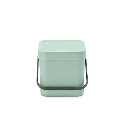 Brabantia Sort & Go Food Trash Can (1.6 Gal/Jade Green) Small Countertop Kitchen Compost Caddy with Handle & Removable Lid, Easy Clean, Fixtures Included for Wall/Cupboard Mounting