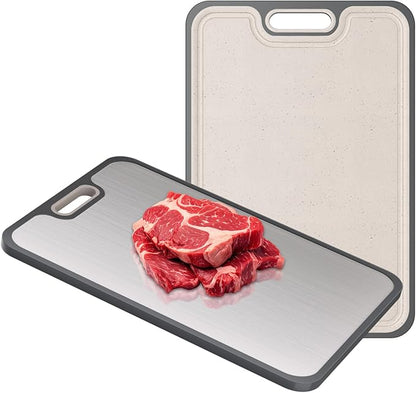 2IN1 Titanium Cutting Boards for Kitchen,Metal Cutting Boards With Pure Titanium and Wheat Straw PP,Double Sided Chopping Board with Juice Groove Dishwasher Safe Easy to Clean Non Toxic 15"X10"