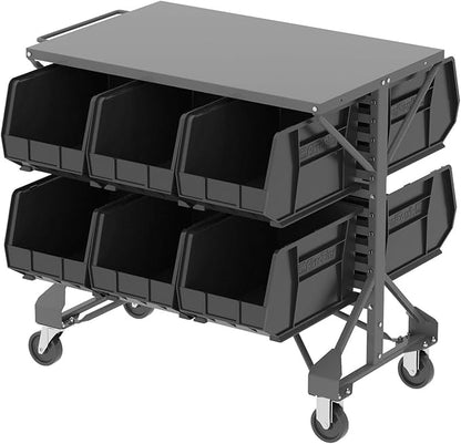 Akro-Mils 30260 AkroBins Plastic Storage Bins, Space-Saving Stackable Bins for Garage, Pantry, Craft Organization, 18" x 11" x 10", Black, 6-Pack