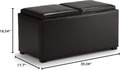 SIMPLIHOME Avalon 35 inch Wide Contemporary Rectangle 5 Pc Storage Ottoman in Tanners Brown Vegan Faux Leather, Assembled, for the Living Room, Entryway and Family Room