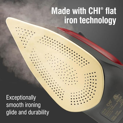 CHI Steam Iron for Clothes with 300+ Holes for Powerful Steaming, Temperature Guide Dial, 1700 Watts, XL 10’ Cord, 3-Way Auto Shutoff, Titanium Infused Ceramic Soleplate, Silver (13101)