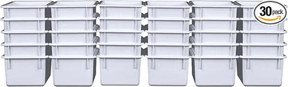 Wood Designs Cubby Storage Bin, Heavy Duty Plastic Containers for Kids White Cubby Tray Set of 30