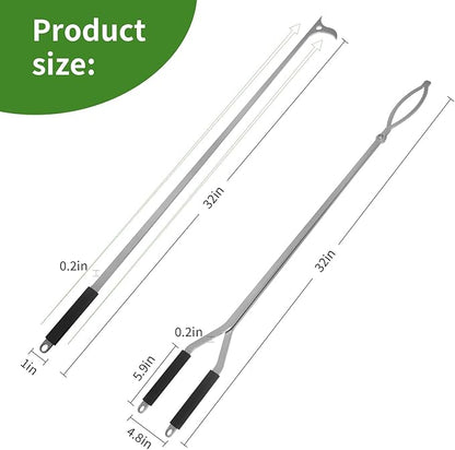 32" Fire Tongs Fire Pit Tongs Set, Stainless Steel Fireplace Tongs Log Grabber Suitable for Outdoor Fireset Fire Pit Bonfire Camp Fire Backyard Deck Indoor Fireplace Tools