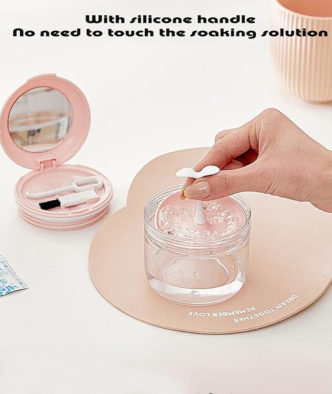 MURRI&MURRDI Retainer Mouth Guard Soak Container Box, Denture Bath Case with Strainer Basket, Braces Cleaner Cup, Travel Storage Holder for Dentures, Retainers & Aligners (Pink)