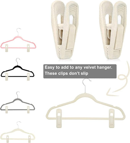 Beige Velvet Hangers (50-Pack), Non-Slip Velvet Clips for Skirts, Suits