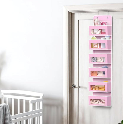 Simple Houseware 6 Clear Window Pocket Over Closet Door Storage Hanging Organizer for Bedroom, Bathroom, Pantry, Pink