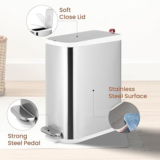 BETHEBEST 4 Gallon/15 Liter Trash Can with Soft Close Lid,Stainless Steel Garbage Can with Removable Inner Bucket,Step Pedal Trash Can for Bathroom,Bedroom,Kitchen
