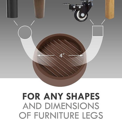 4X4 Round Rubber Caster Cups, Non Slip Furniture Pads, Anti-Slip Gripper, Anti Skid Furniture Feet, Anti Slide Floor Protector for Bed Couch Table Chair Stoppers (Brown, 4 Pack)