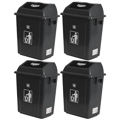 4 Pack Plastic Swing Lid Trash Can, 6 Gallon Trash Cans with Swing Lid, Grey