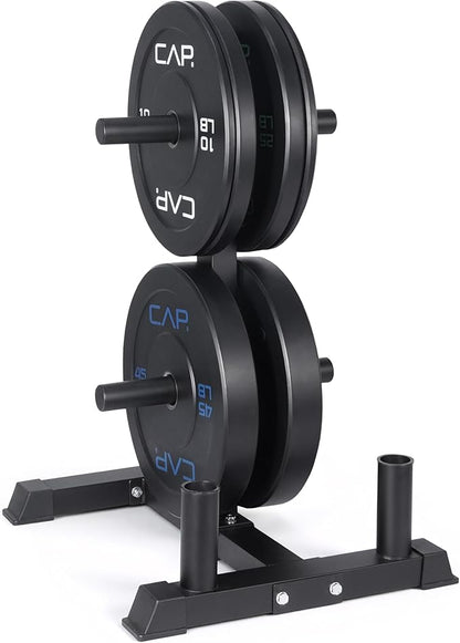 CAP Barbell 2-Inch Olympic Bumper Plate Weight Set with 6 Post Rack | 100-370 lbs | Multiple Options