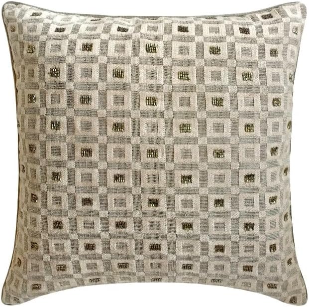 The HomeCentric King/Queen/Twin Grey Decorative Twin 53"x18" Bed Runner with 2 Pillow Cover, Checkered, Beaded, Hand Embroidery Bed Scarf on Velvet Fabric - The Brick Effect