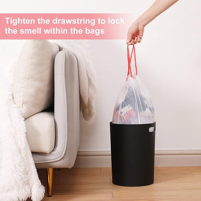 Small Trash Bag 4 Gallon Drawstring Garbage Bags For Small Trash Cans 2-4 Gallon, Office kitchen Bathroom, Thickened Stretchy (100 Count)