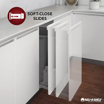 Rev-A-Shelf Double Trash Can Under Kitchen Cabinets Pullout, 35 Quart 8.75 Gallon with Soft-Close Slides, White, 53WC-1835SCDM-211