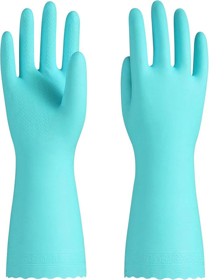 PACIFIC PPE Reusable Dishwashing Cleaning Rubber Gloves, Dish Washing Gloves with Flocked Cotton Liner, Kitchen, Latex Free, Green, Medium