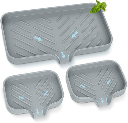 Kitchen Soap Tray,Kitchen Sink Tray Sponge Tray Kitchen Sponge Holder Self Draining Premium Silicone Soap Holder for Bathroom Counter Sink Caddy Organizer for Dish Soap Bottle,Soap Dispenser