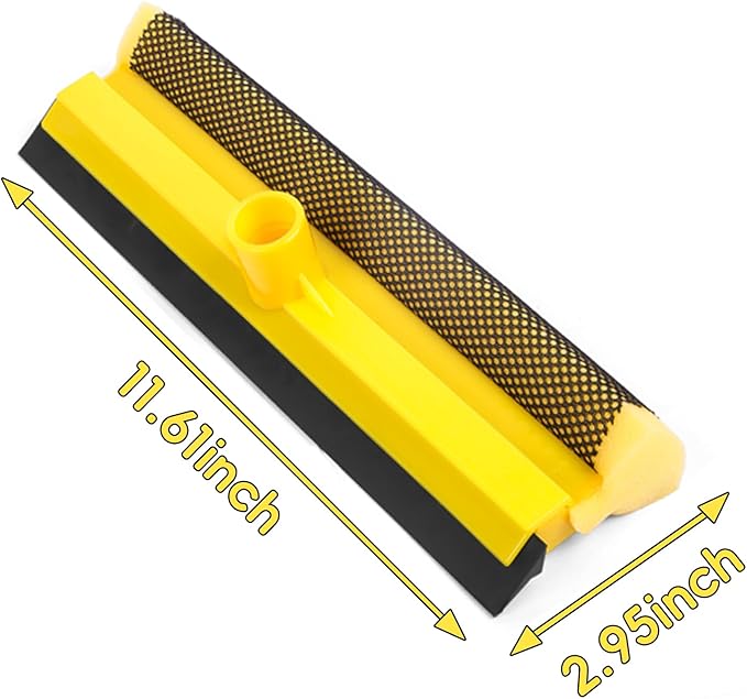 11.6" Window Squeegee with Scrubber, 2-in-1 Car Glass Cleaning Kit with Sponge and Rubber Blade Squeegee Cleaner for Window, Glass, Car Windshield– Fits Standard Extension Pole (Pole Sold Separately)