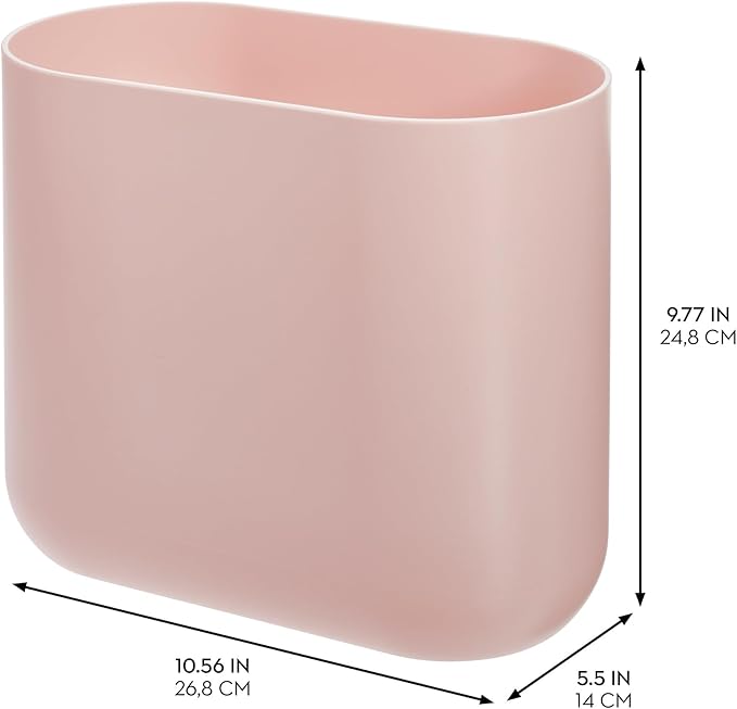 iDesign Cade Oval Slim Trash, Compact Waste Basket Garbage Can for Bathroom, Bedroom, Home Office, Dorm, College, Blush