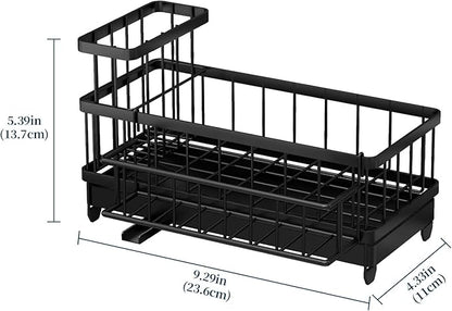 Consuemst Sponge Holder for Kitchen Sink - Auto Draining Sink Caddy Organizer with Detachable Rack, High Brush Holder, Kitchen Countertop Storage Accessories, Black