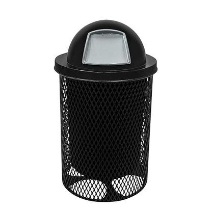 COATEDOUTDOORFURNITURE RDT-TXTBLK Heavy Duty 32 Gallon Round Trash Receptacle, Liner Included, Textured Black with Black Steel Dome Top, Made in America