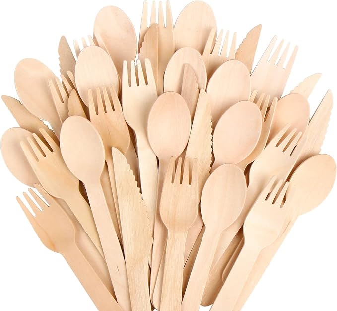 500 Pieces Disposable Cutlery, Wooden Utensils Set [200 Spoons, 200 Forks, 100 Knives] - Disposable Wooden Cutlery, Eco-Friendly Forks and Spoons, Compostable Cutlery Set Party Utensils