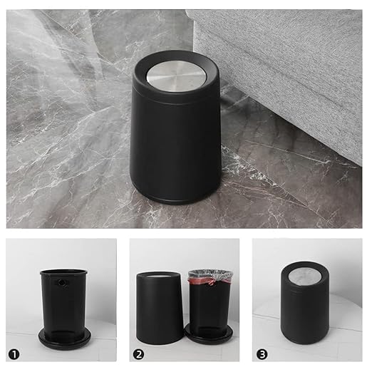 10 L/2.6 Gallon,Matte Black Bathroom Trash Can,Metal Garbage Can with Flipping Lid,for Bathroom, Living Room,Bedroom,Hotel,Office, Laundry Room (Black)