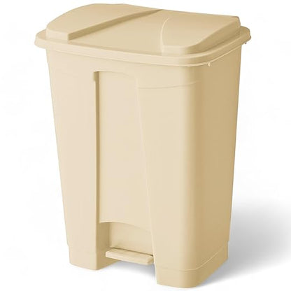 PRO&Family Step-On Trash Can with Lid, Plastic Waste Bin, Foot Pedal Operation (Biege, 4 Gallon)