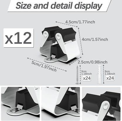 3-H Broom Hanger,Mop Holder Wall Mount 12 Pack, Broom Holder Wall Mount for Hanging and Organizing Shovel,Rake,Brush,Yard Tools in Kitchen,Laundry Room,Bathroom,House(black)
