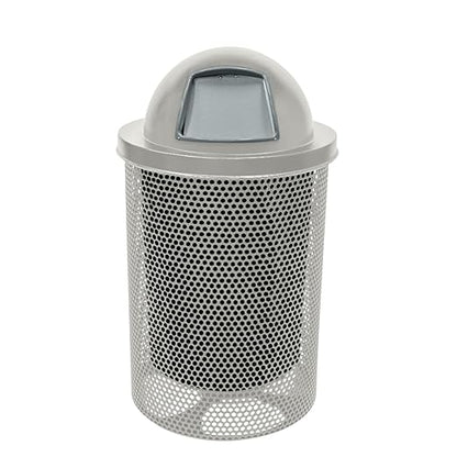 COATEDOUTDOORFURNITURE RDT-P-TXTGRY Heavy Duty Round Trash Receptacle with Dome Top, Liner Included, 32 Gallon, Textured Grey, Made in America