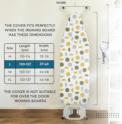 Encasa XO Ironing Board Cover and Pad 54"x15" - Thick 3mm Felt Padding, Drawstring Tightening & Lock, Easy Fit, Scorch & Stain Resistant, Fits Standard Large Ironing Board - Black Arrow