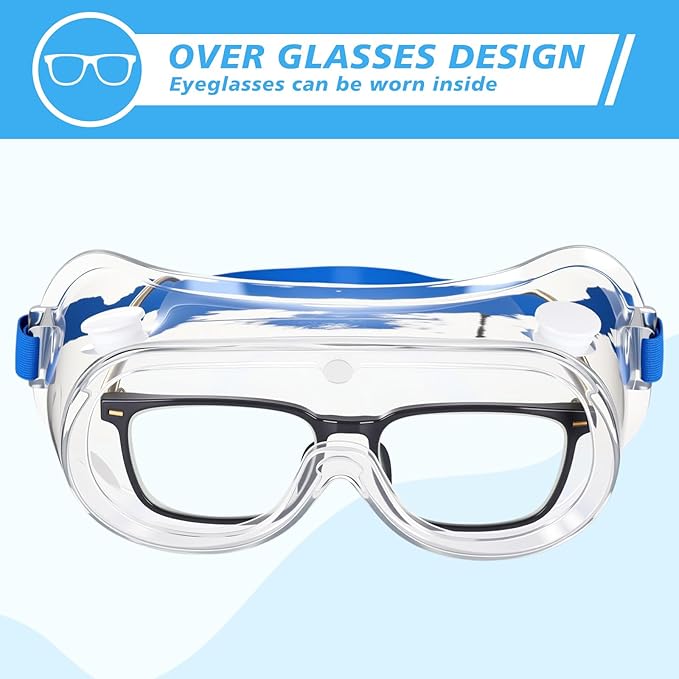 Yunsailing Protective Safety Goggles Lab Over Glasses Clear Anti Fog Eye Protection Goggles for Men Women