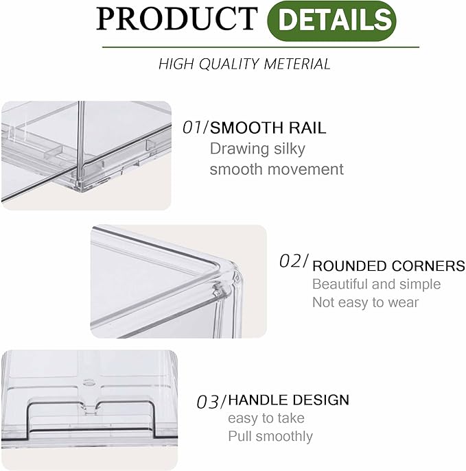 bealy 2 Pack Stackable Clear Storage Drawer,Refrigerator Organizers and Storage Drawer Pull Out Drawer for Fridge Kitchen Bathroom Cabinet Closet Office Clear
