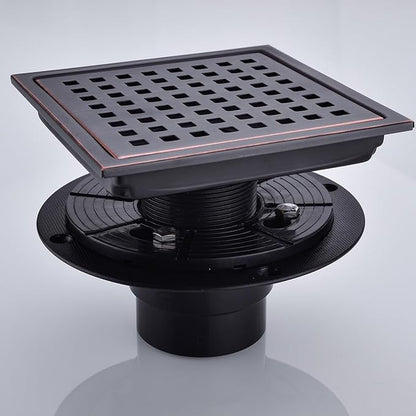 RANDOM 6 Inch Square Shower Floor Drain with Oil Rubbed Bronze Removable Quadrato Pattern Grate, PVC Shower Drain Base Flange,Include Hair Strainer,SUS 304 Stainless Steel