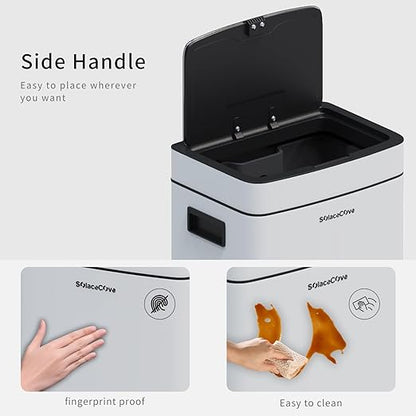 8Gallon/30L Brushed Stainless Steel Kitchen Trash Can with with Press Top Lid,Garbage Can with Inner Bucket(White)
