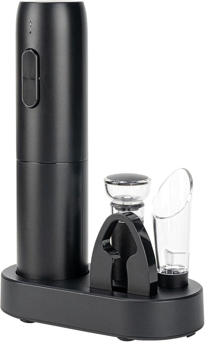 Electric Wine Opener Set with Charging Base, Rechargeable Automatic Corkscrew Bottle Opener with Pour, Preserver Vacuum Stopper, Foil Cutter, USB Charging Cable