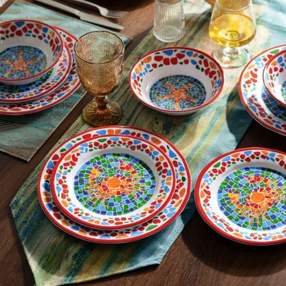 Melamine Dinnerware Set, 12 Pcs Dishware Sets, Plate and Bowl Set for 4